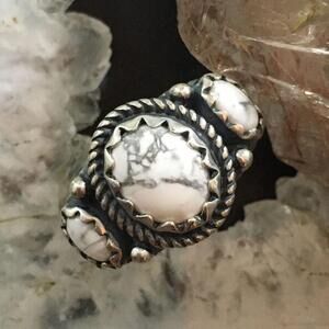 Carolyn Pollack Southwestern Style Sterling 3 Oval Howlite Ring For Women